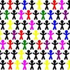 Un grupo de personas de los iconos en diferentes colores, con sus brazos extendidos