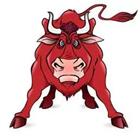 Un dibujo de un toro rojo