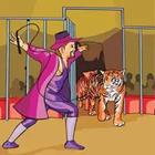 Hombre en traje púrpura en pista de circo